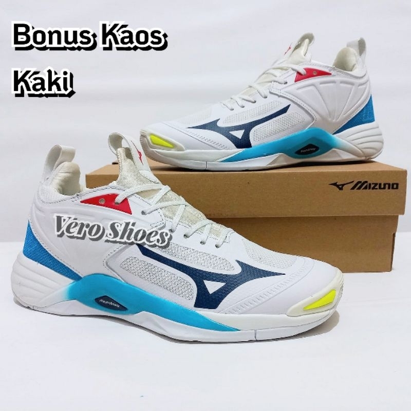 Momentum 2 WHITE TOSCA Premium Impor / Sepatu Voli Mizuno Wave Momentum 2 / Sepatu Voli