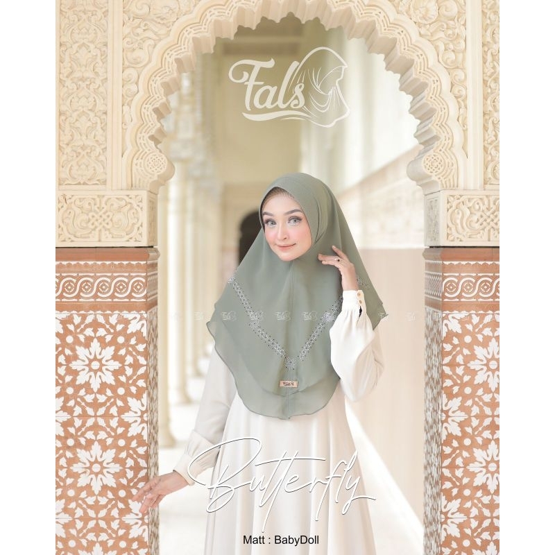 (Ori Fals) BUTTERFLY •jilbab instan ceruty babydoll•hijab instan payet dua layer