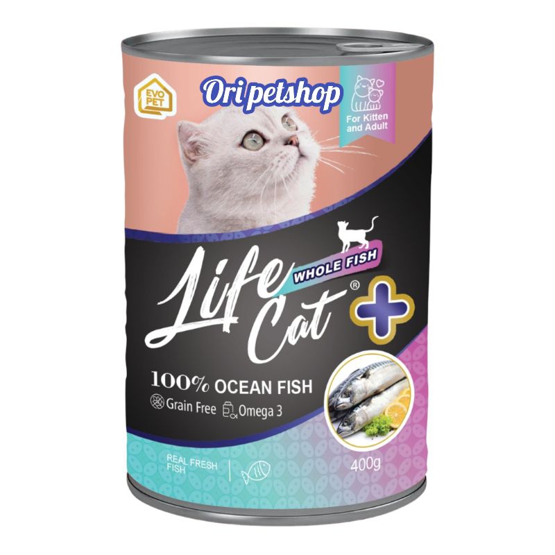 6 pcs - Life Cat Kaleng Plus 400gr Wet Cat Food - Ocean Fish Whole Fish