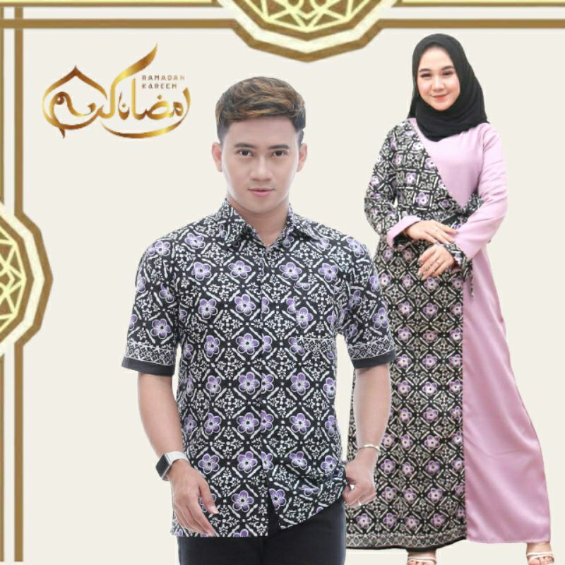 Batik Couple Pasangan Lebaran Kombinasi Polos Moscrepe Terbaru