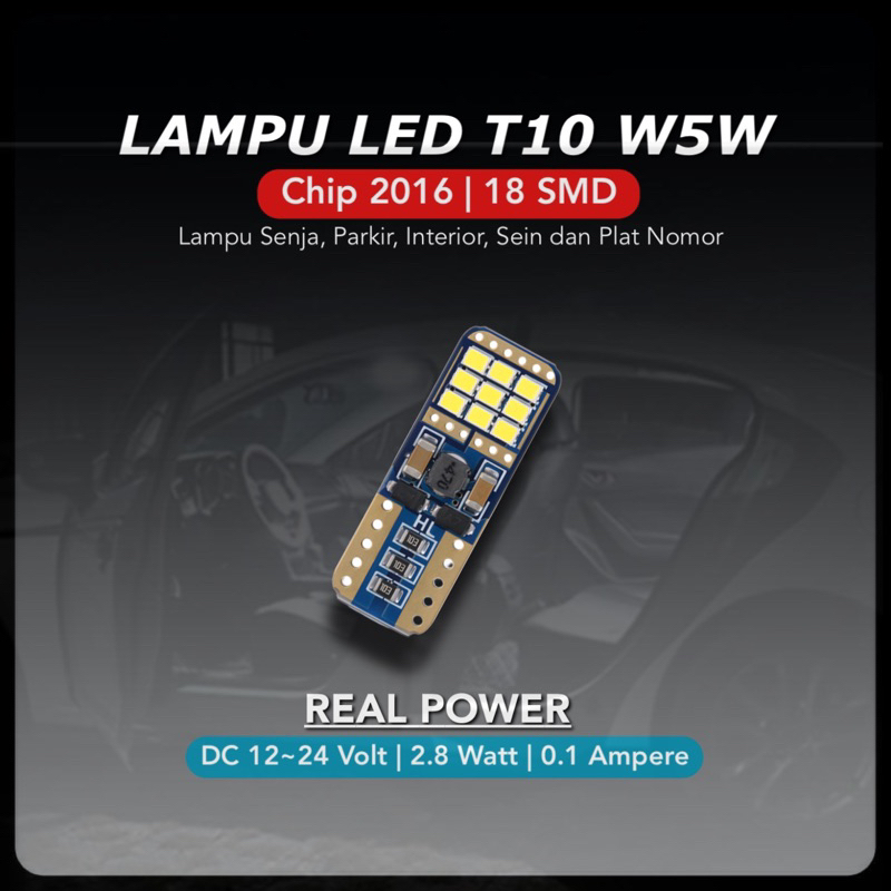 Lampu LED T10 W5W Mobil Motor Chip 2016 - 18 Mata 2 Sisi Super Bright