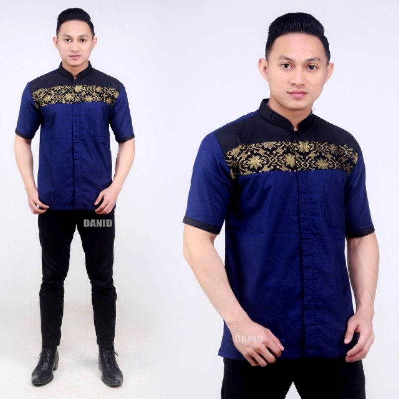 COD [ BAYAR DI TEMPAT ] HEM BATIK PRIA LENGAN PENDEK KOMBINASI BORDIL M L XL