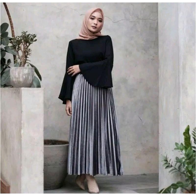 Rok Plisket Bludru Velvet Premium | Rok Velvet Bludru | Rok Plisket Bludru
