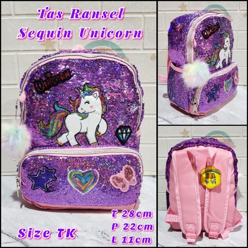 Tas Sekolah Ransel Anak TK dan Paud dan Playgroup Backpack Anak Perempuan Sequin Import