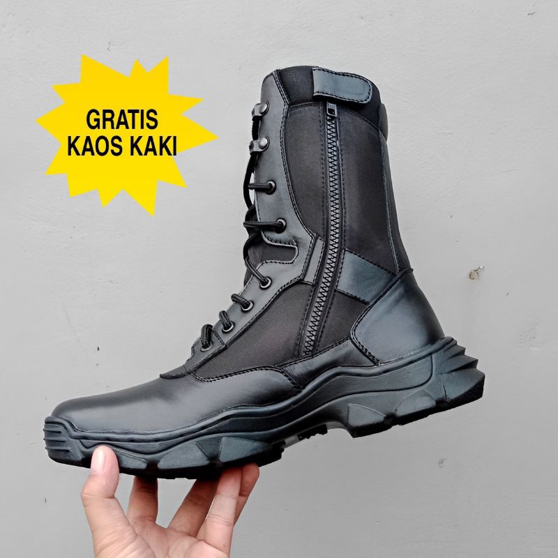 SEPATU PDL KULIT TNI POLRI SEKURITY HIKING TOURING BAHAN KULIT DAN KORDURA ANTI AIR PAKAI RESLETING SUDAH DI SOL MERK BROTRHER MARCO