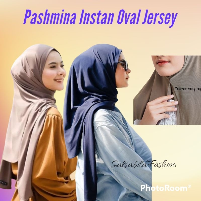 Pashmina Instan Oval Jersey / Kerudung Instan Oval tanpa pet