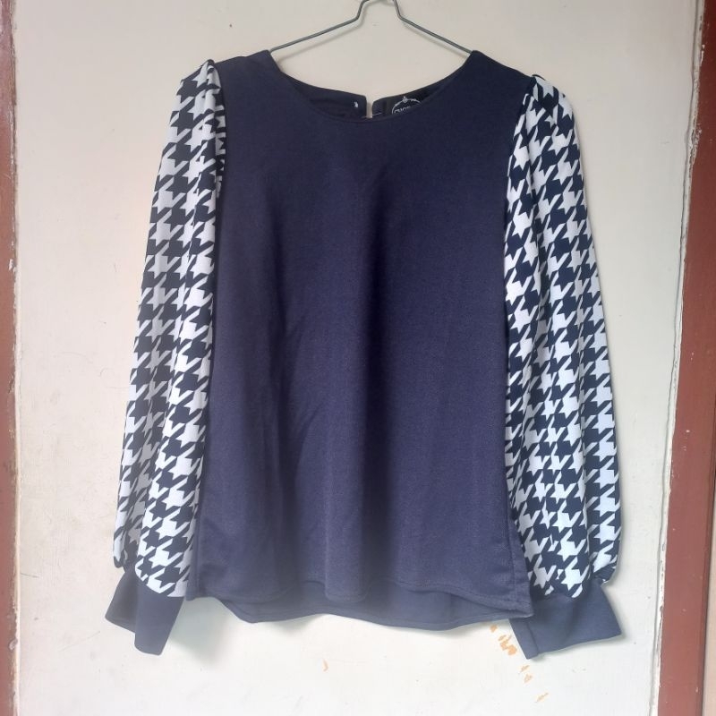 Blouse Houndstooth Vintage Navy Korean Style / Blouse heylocal Oclo Abinaya Outfix Swifter Kienka Ma