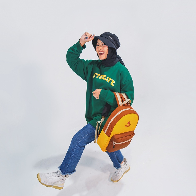 (New Product) FLOCK Tricolor Puffy Backpack - Honey