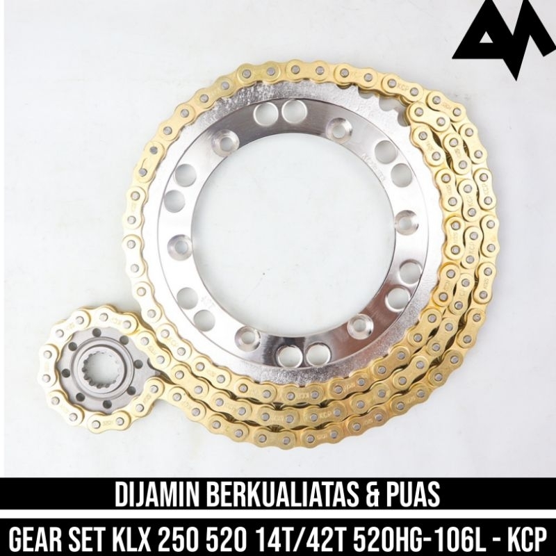 Gir Gear Set Rantai Rante Paket Gold Kawasaki Sss Kc Depan Belakang KLX 250 520 14T 42T 520H 106L Or