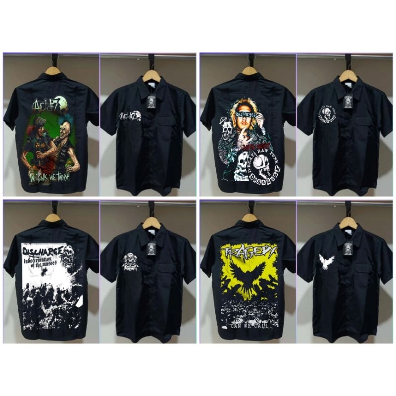 kemeja pendek band punk,kemeja hitampendek,kemeja pendek,kemeja band,kemeja pria,kemeja cotum band