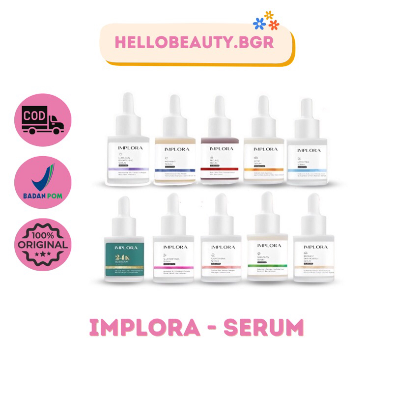 Implora Serum Wajah - Acne, Brightening, AHA BHA Peeling, Midnight, 24k Gold, Retinol, Hydrating, Ba
