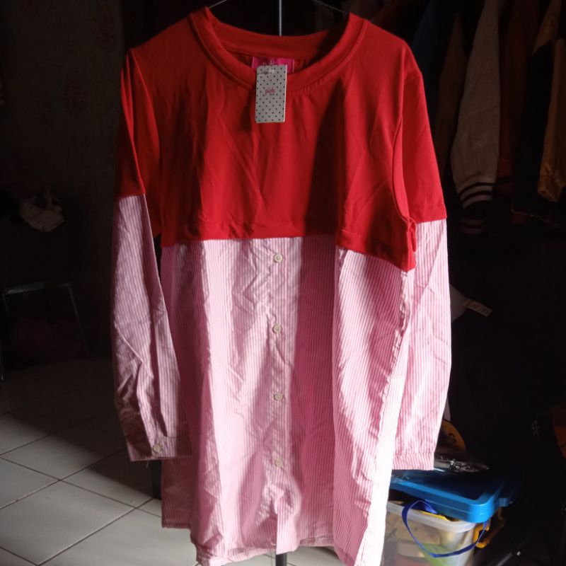 kemeja Tunik red stripes - pink by jj