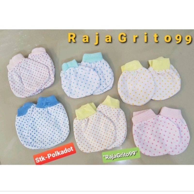 Sarung Tangan Bayi Polkadot 1 Lusin STK Baby Motif Bintik Polkadot Newborn