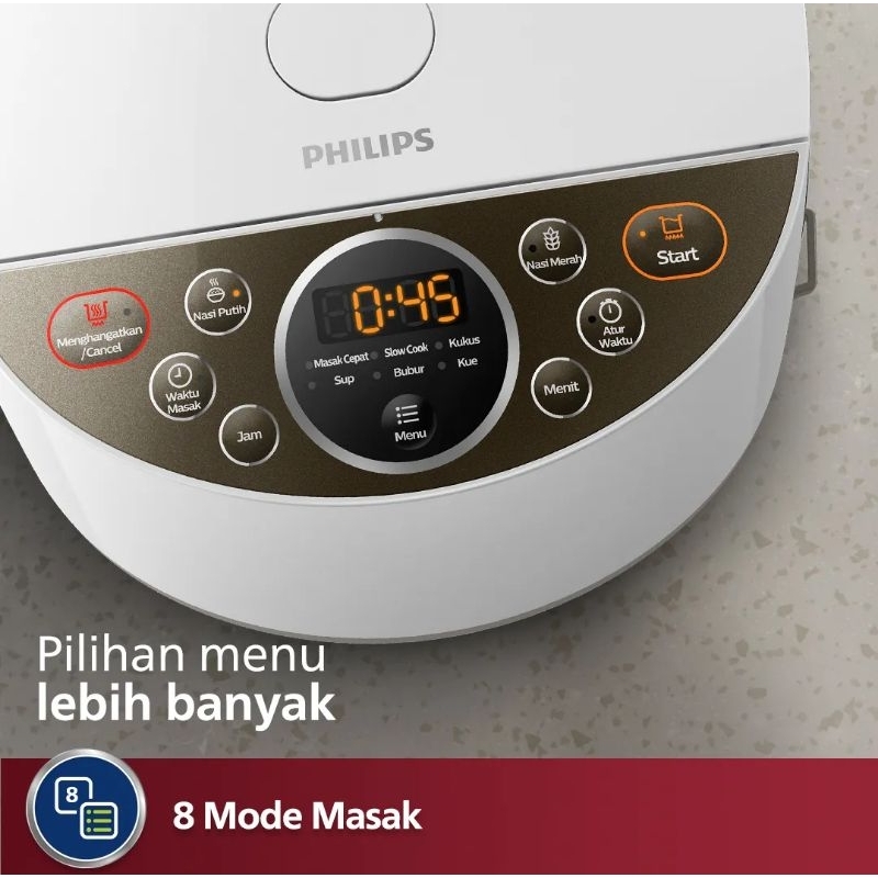 PHILIPS 1.8L Digital Rice Cooker HD4515/90 - 400Watt, Penanak Nasi 10 Menu