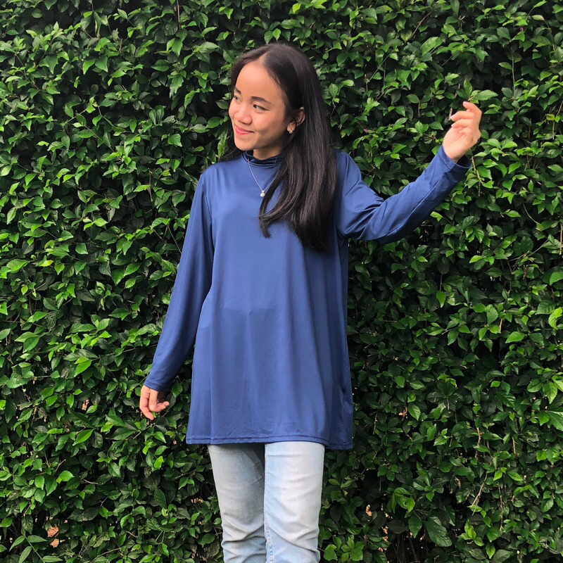 Navy Polos Panjang - Blouse Tunik Polos - Atasan Lengan Panjang