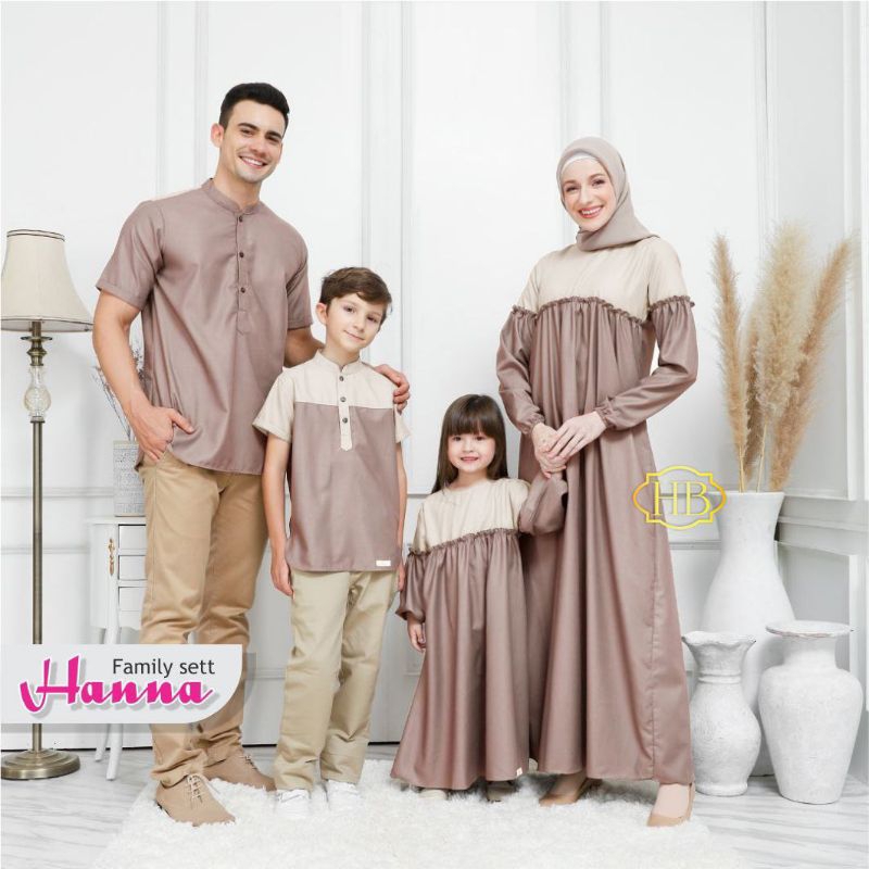FAMILY SET HANNA SETELAN SERAGAM BUSANA MUSLIM MUSLIMAH MODEL GAMIS BAJU KOKO BUAT LEBARAN HARI RAYA