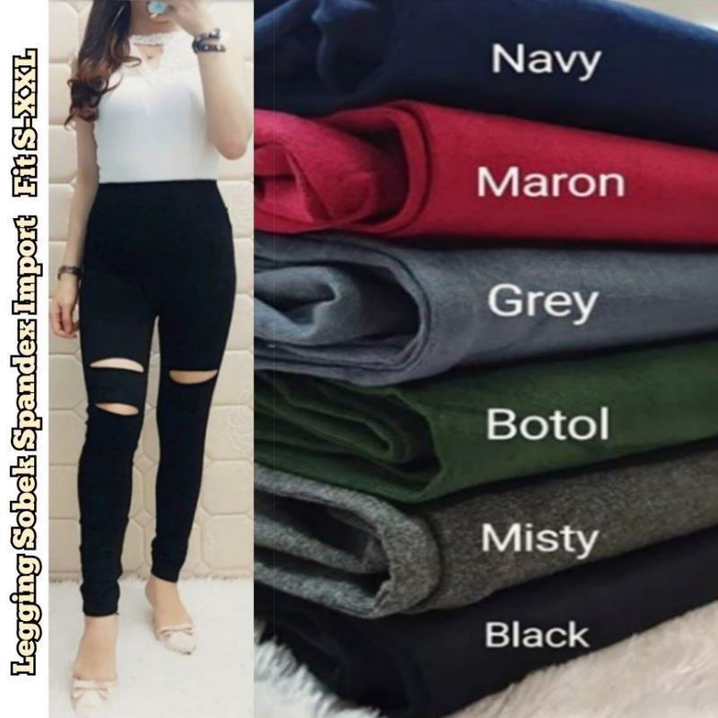 Celana Legging Panjang Wanita Motif Polos Sobek Sobek Premium / Leging Sobek Legging Wanita