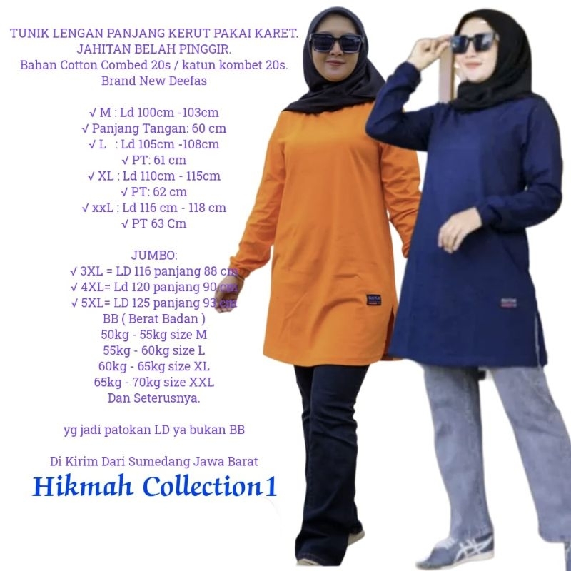 TUNIK 05&gt; JUMBO BAJU WANITA FASHION TANGAN PANJANG DI KERUT PAKAI KARET JAHITAN BELAH PINGGIR HIJAB STYLE TERLARIS