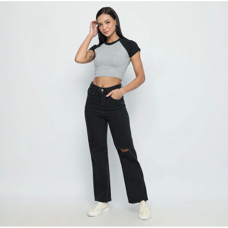 TheGirlHouse - CELANA HIGHWAIST KULOT LOOSE JEANS WANITA SOBEK LUTUT