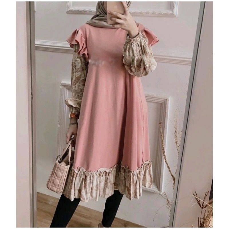 SHE VELA TUNIK KOMBINASI BRUKAT BROKAT MOTIF FLORAL FASHION  WANITA