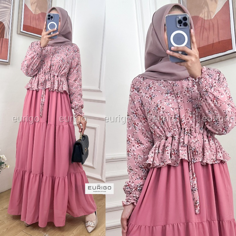 Tiara Maxy - Gamis Ceruty Full Furing Resleting Depan Serut Pinggang / 563-7271