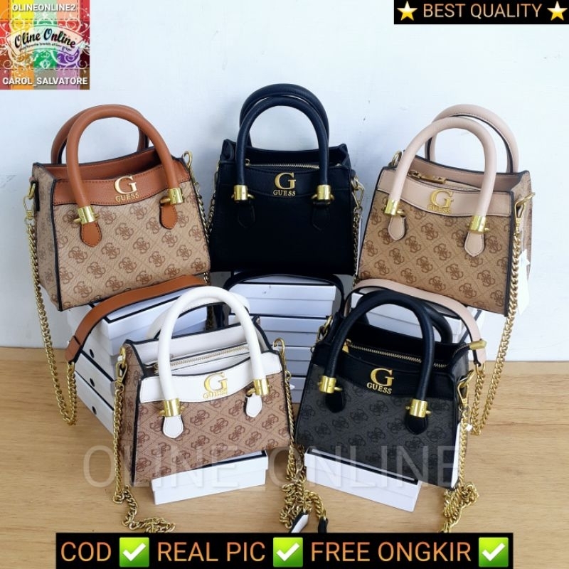 SKU 1997-2000 tas nell small mini size bag logo with long straps and chain tas jinjing wanita top handle selempang dan crossbody gb black brown white cirebon ready stock indramayu kuningan majalengka losari