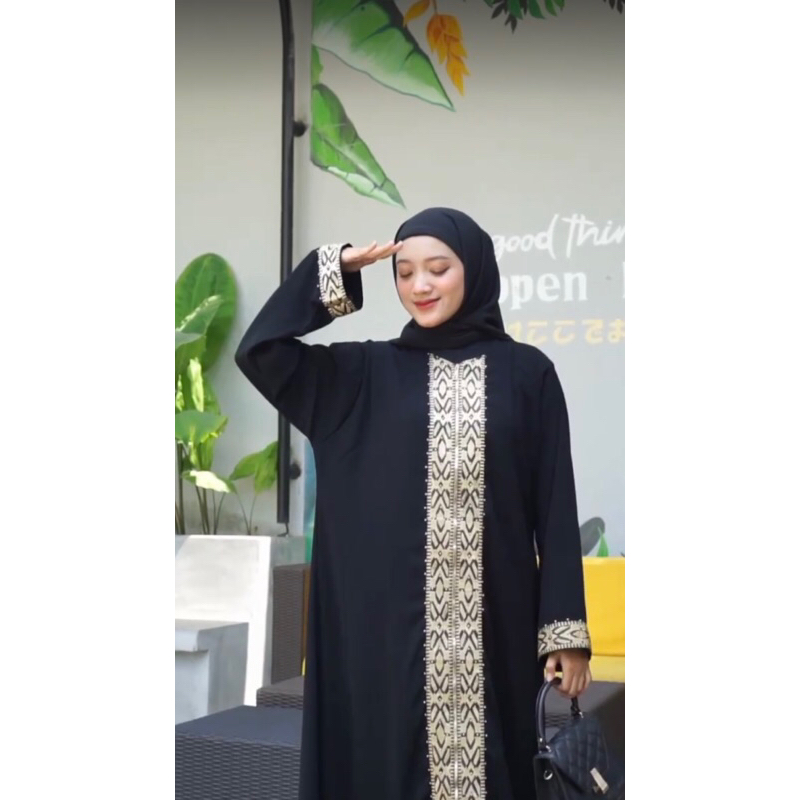 NEW ABAYA GAMIS MAXI DRESSARAB HITAM BORDIR ZIPPER-JETBLACK-ROK PAYUNG-BUSUI