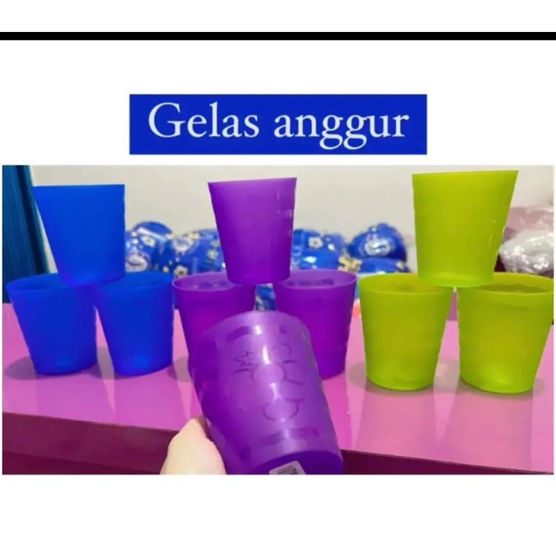 gelas jamu plastik cap anggur tebal cantik satu set isi 12pcs