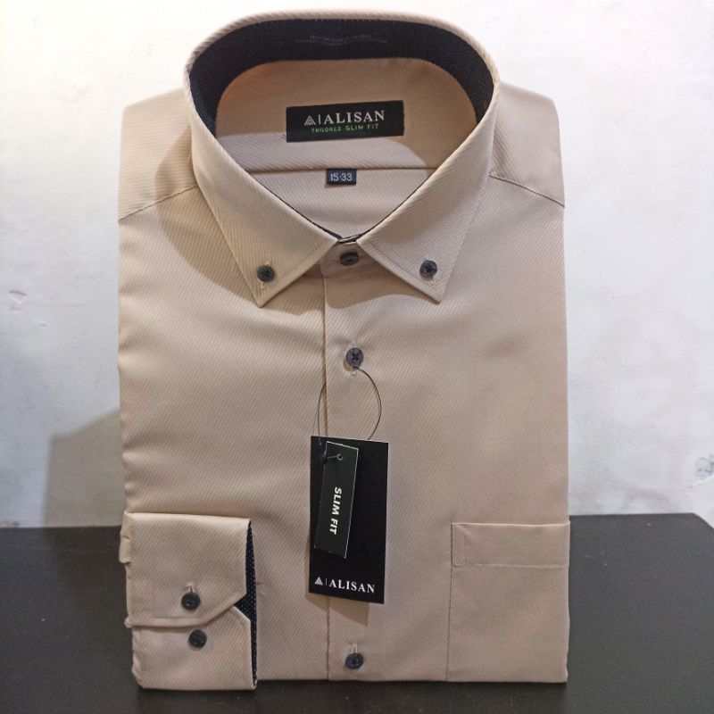 LENGAN PANJANG SLIMFIT ALISAN Dobby Coklat1 Kombinasi Dalam Bintik