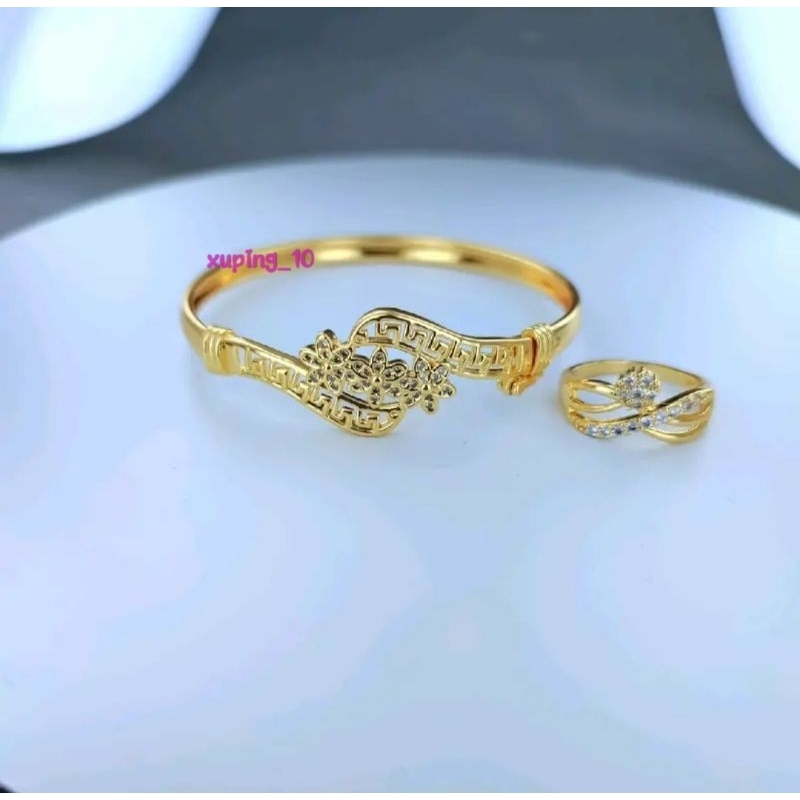 Aksesories Perhiasan Xuping Wanita Dewasa Gelang Bangle Motif Bunga Set Cincin