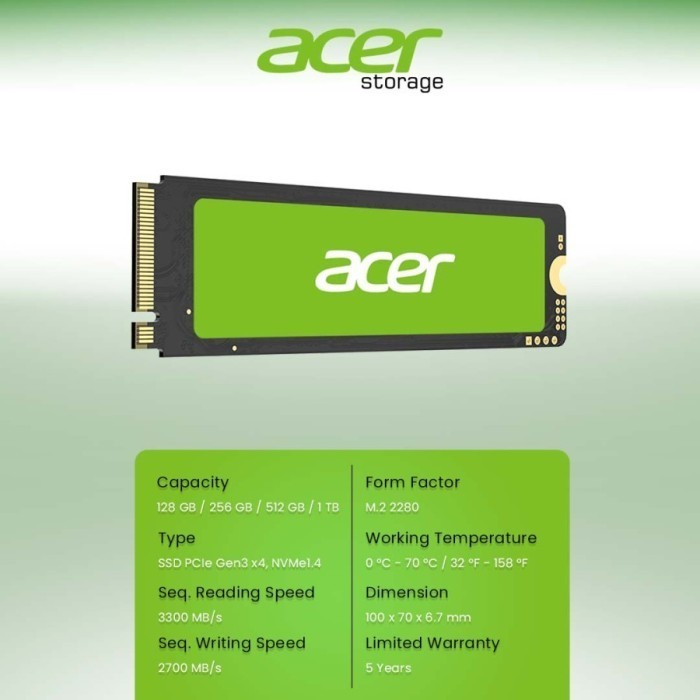 SSD ACER FA100 M2 NVME 2280 256GB GARANSI RESMI 5 TAHUN