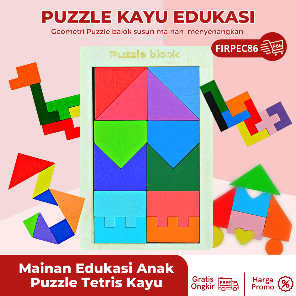Mainan Puzzle Tetris Russian Tertis Block Toy Mainan Edukasi Anak Wood Intellegence