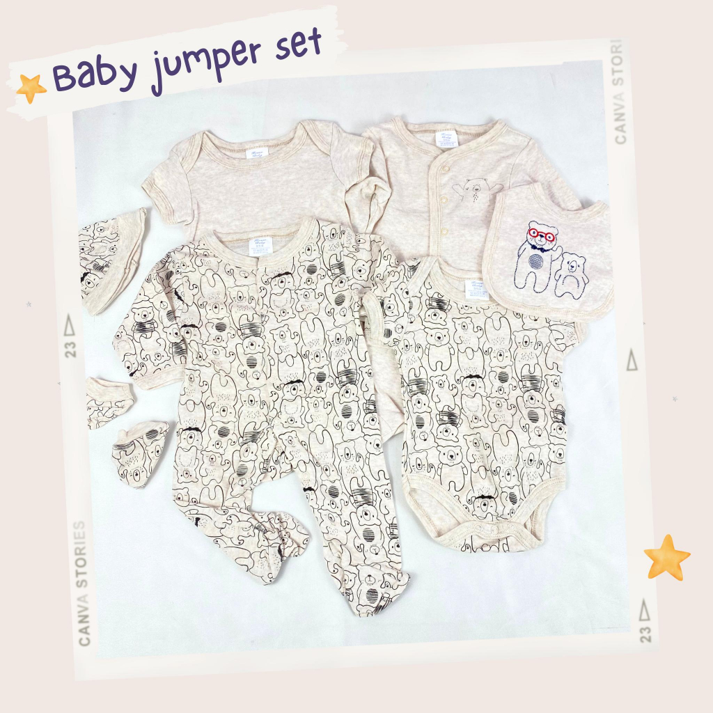 Jumper set baby usia 0-9 bulan / baju jumpsuit 8in1 lengan panjang  Kupluk sarung tangan ala korea