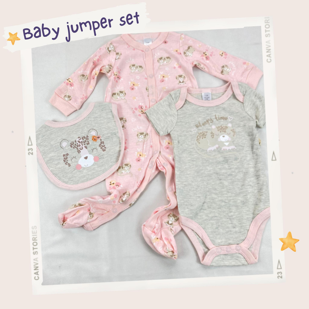 Jumpsuit baby unisex lucu 3IN1 jumper set sleepwear bip usia 0-9 bulan