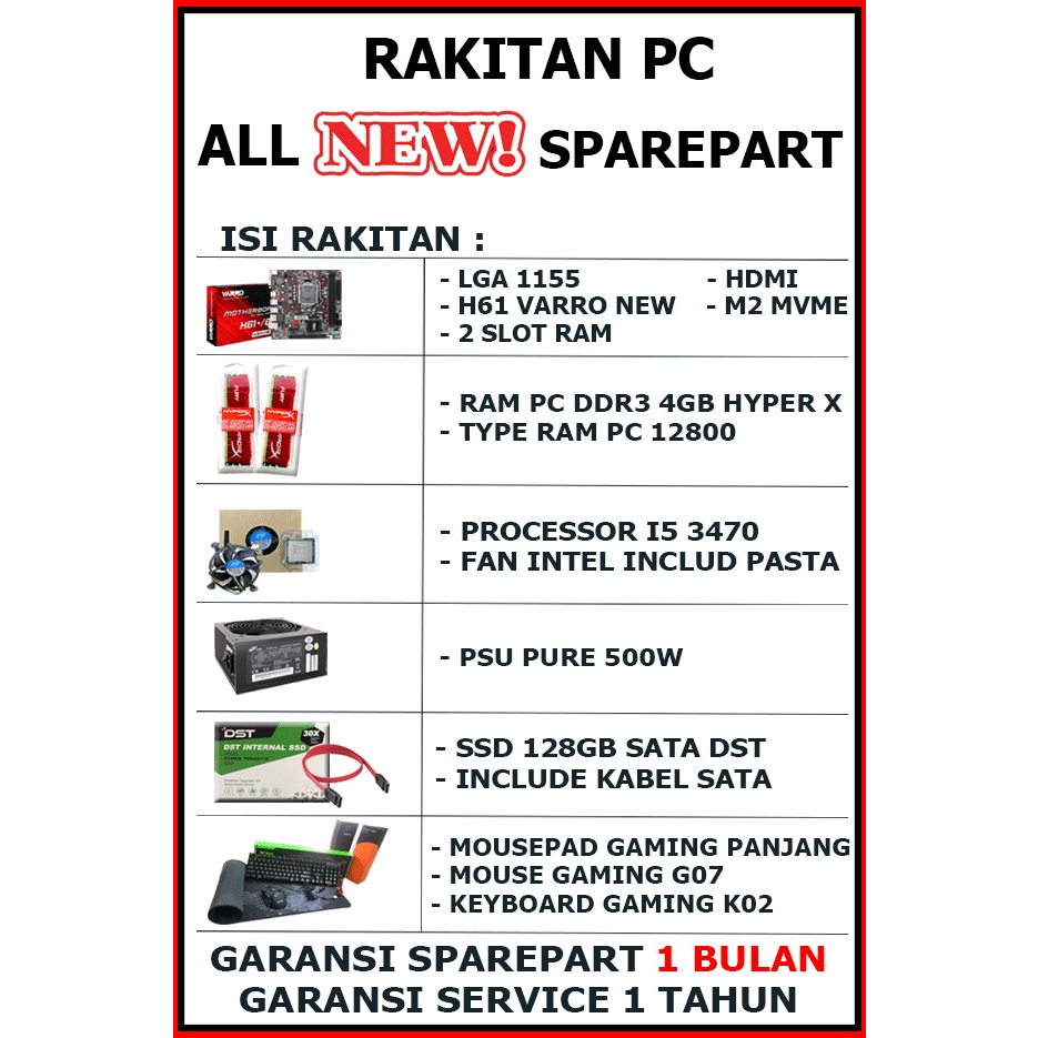 PC / cpu Rakitan intel Core i5 + Monitor 19&quot; - siap pakai