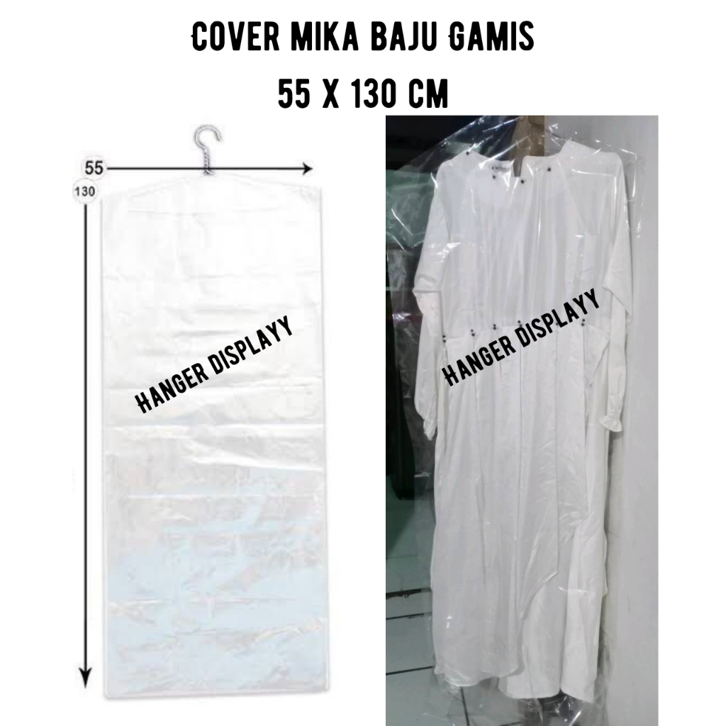 Plastik Mika Cover Baju Gamis Dewasa 130 x 55 Anti Debu Mika Plastik Transparan Pelindung Pakaian