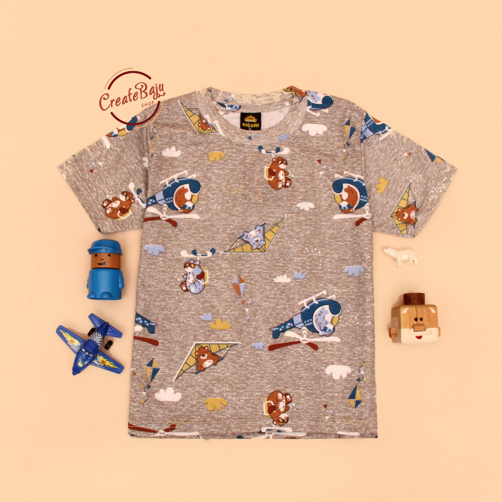 PROMO 7.7 KAOS ANAK LAKI PRINTING BEAR HELIKOPTER 1-7 TAHUN BAJU ATASAN ANAK FASHION TERMURAH BAHAN KATUN