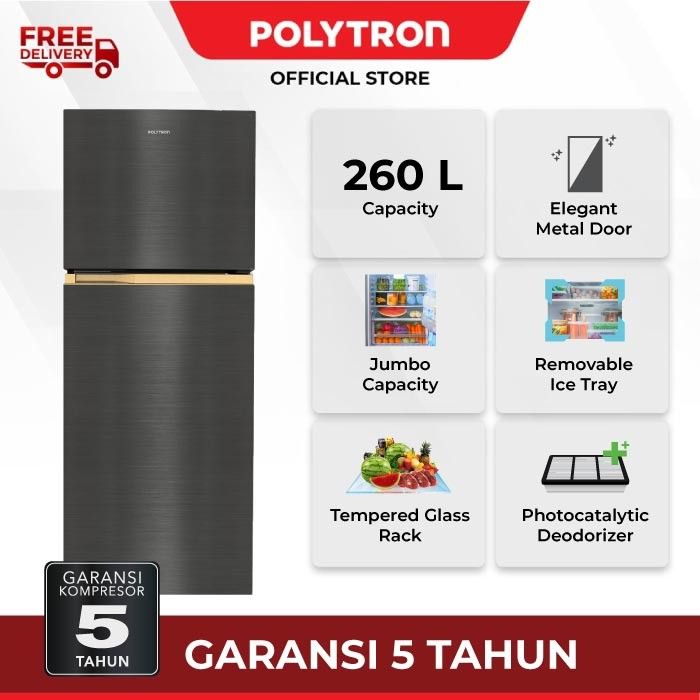 POLYTRON Kulkas 2 Pintu Metallic 260 liter PRW 292T