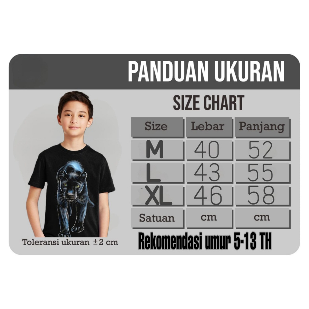 Kaos Distro Anak Umur 5 tahun - 13 tahun Motif Macan Fullprint / kaos anak tanggung / shalch trendy