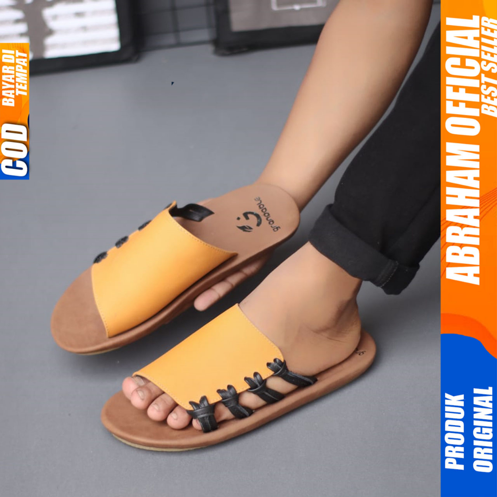 Sandal Slide Pria Kulit Asli Sendal Pria Slop Original Abraham