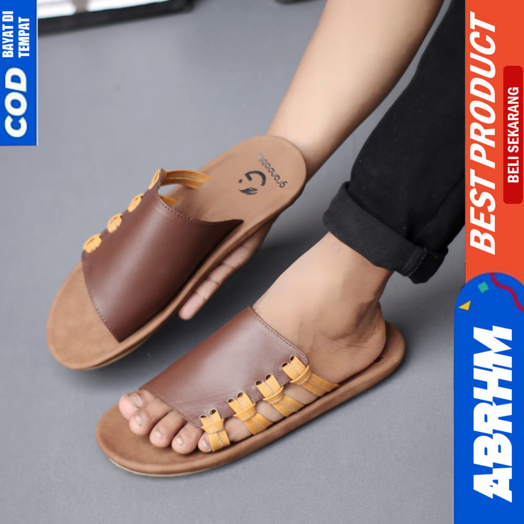 Sandal Kulit Pria Sendal Slide Pria Slop Original Abrhm