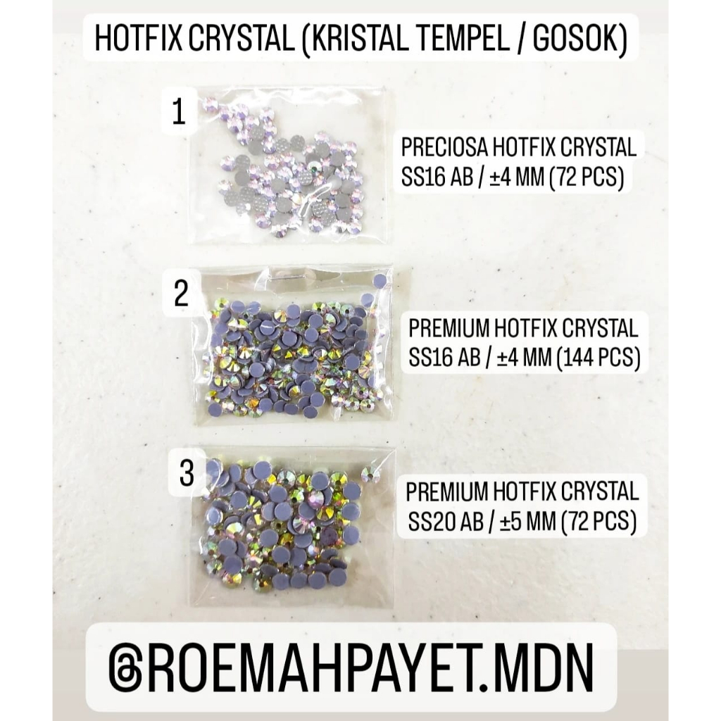FLATBACK HOTFIX CRYSTAL / BERLIAN GOSOK / KRISTAL TEMPEL / KRISTAL GOSOK / DIAMOND HOTFIX - PREMIUM 