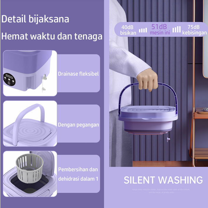 Mesin Cuci Mini Portable 2 Tabun Sterilisasi Cahaya Biru Mesin Pengering Pakaian 6.5L Mesin Cuci Lipat Otomatis