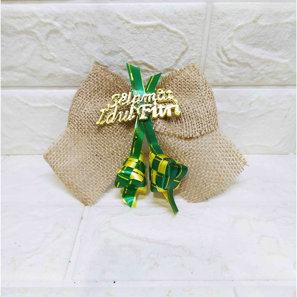 Pita Burlap Ketupat Selamat Idul Fitri - Pita Hampers acc Lebaran