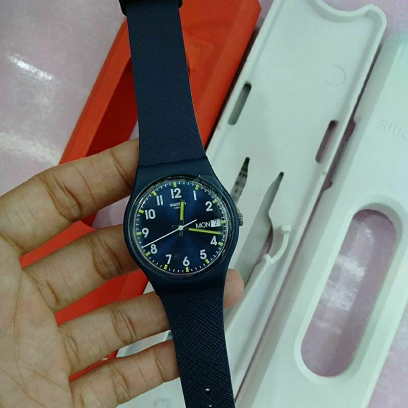 Swatch Analog Jam Tangan Karet Unisex GN718 Sir Blue Original