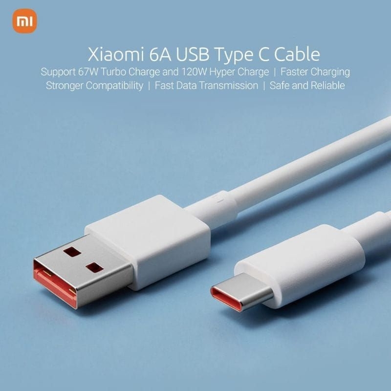 Original Kabel Data Xmi Type C Turbo Charge (6A) Support 65W 55W 33W 27W Rdmi Note 8 9/10 Pro/10S/Poco M3/M4/X3 Pro FAST CHARGING