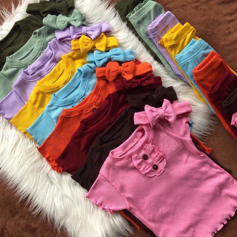 Baju Oneset Anak Perempuan Ruffle Knit Tee Bonus Bando 1-5 Tahun