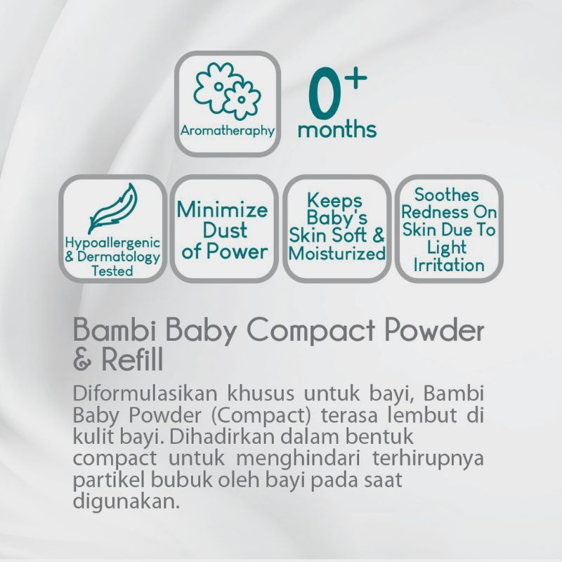 [BPOM] Bambi Baby Compact Powder 40gr / Compact Powder Refill Bambi / Bedak Padat Bayi Kulit Normal - Sensitif / Aromatherapy / MY MOM