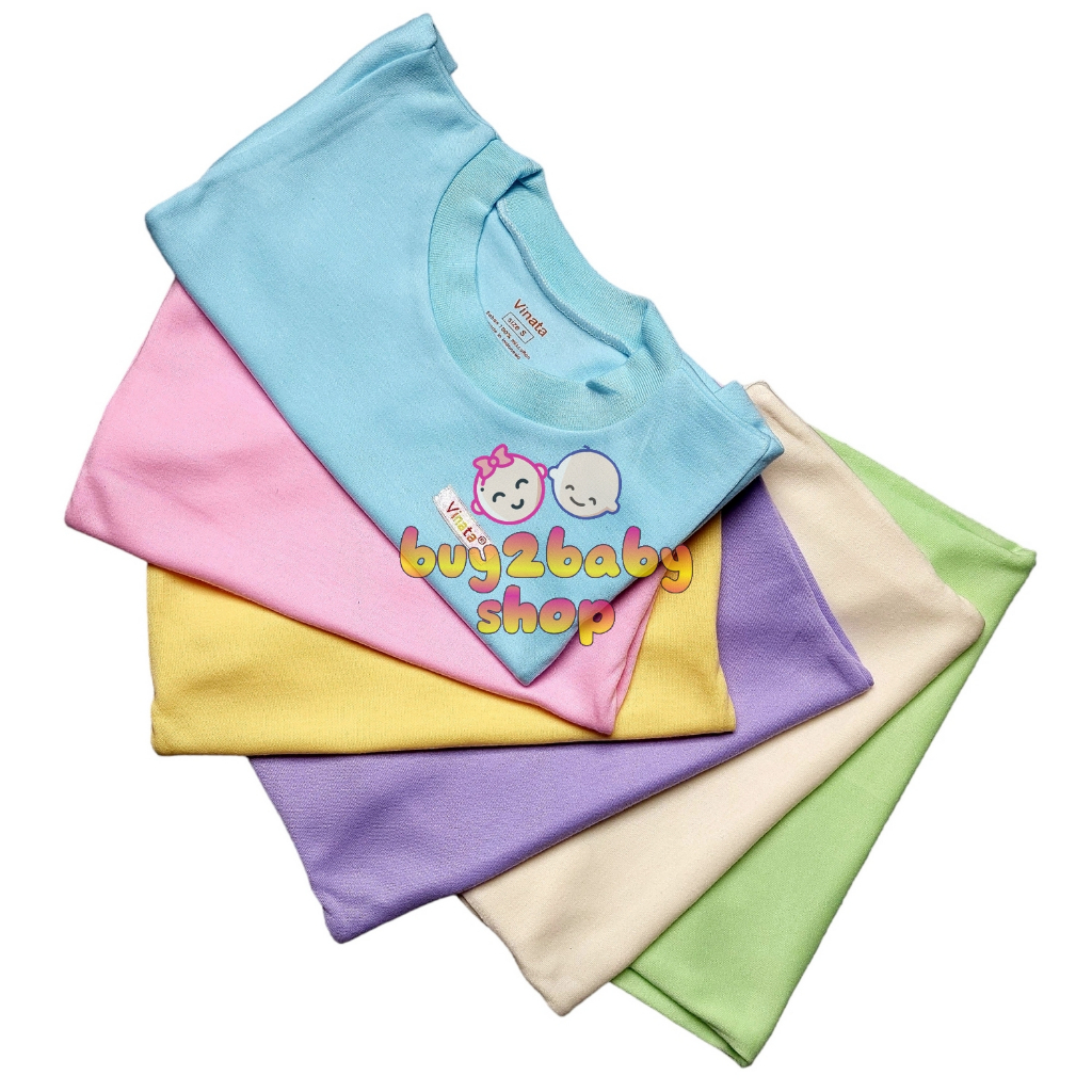 6 PCS Kaos Oblong Bayi Vinata warna polos bahan katun halus lembut usia 0-2 Tahun isi 1-6 Kaos