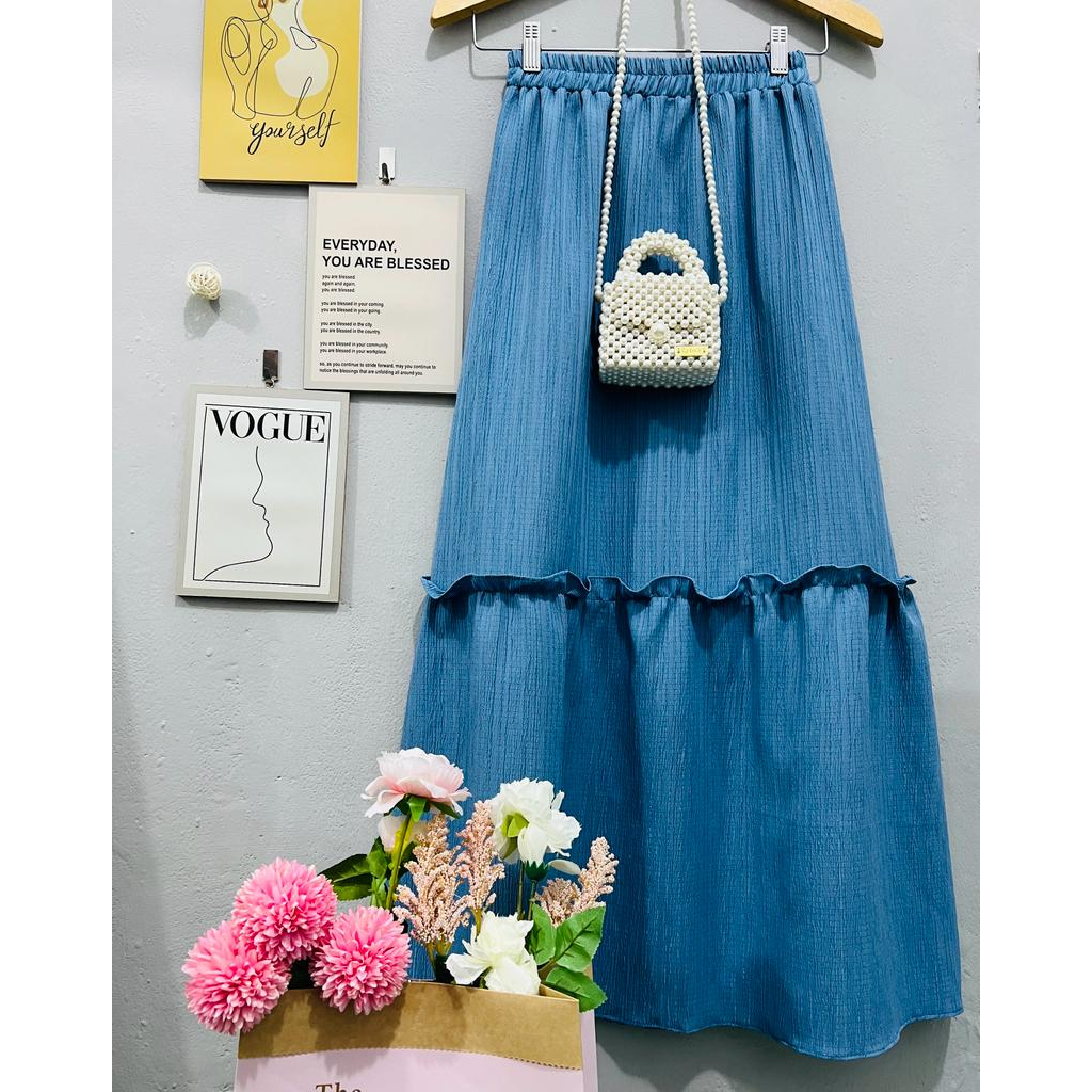 Cherry_ Long skirt ladycrush | rok wanita korea | rok rempel 2 susun